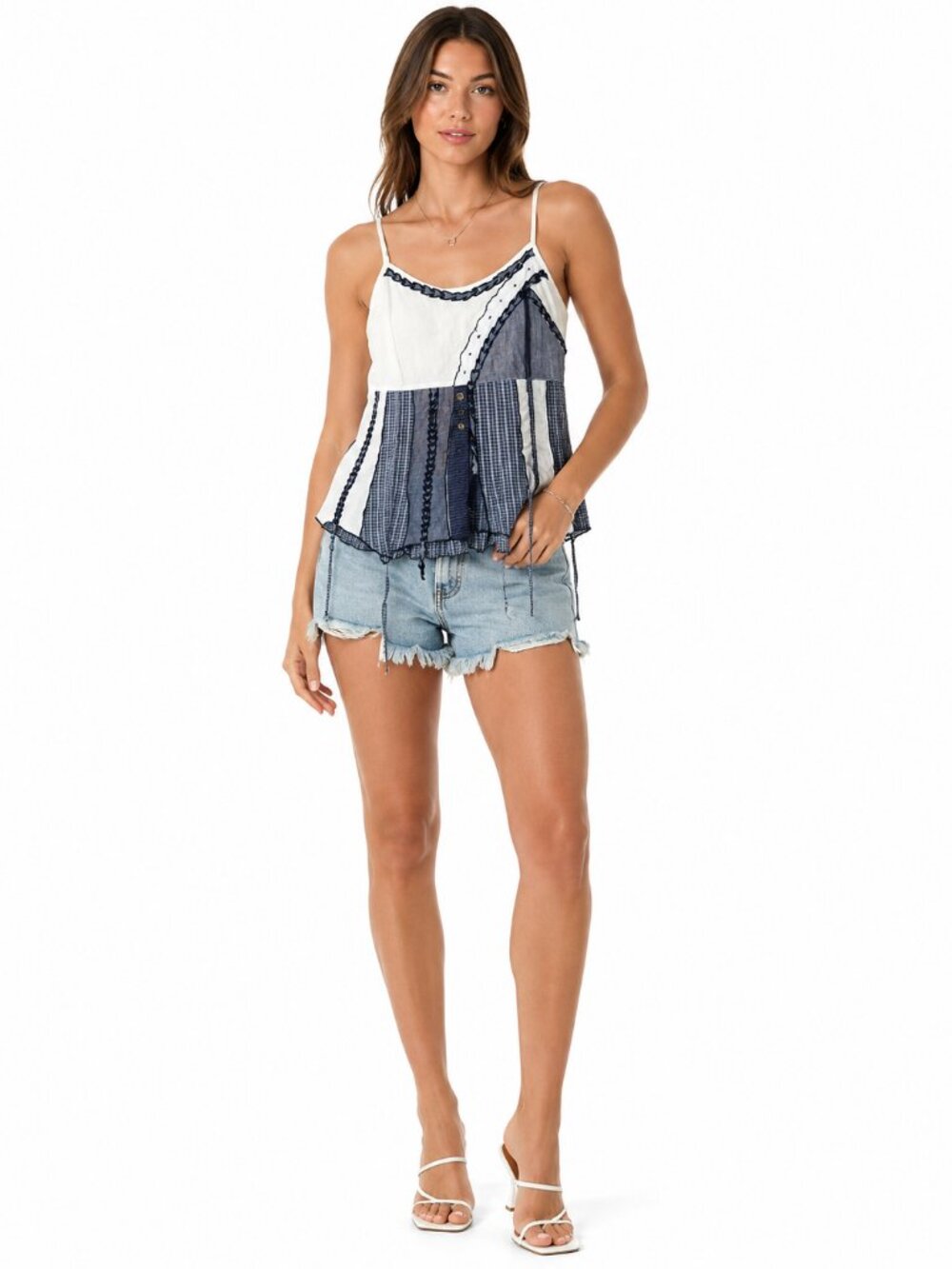 Animale Patchwork Cami Top & High Rise Denim Shorts Bundle Set (Size FR 38 / US